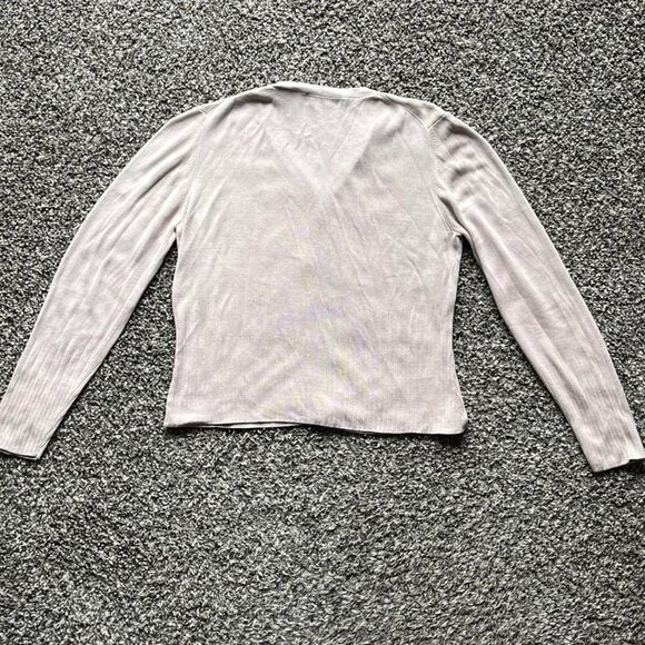 100% Silk Lord & Taylor Cardigan Women Petite Medium Baby Pink/Cream Long Sleeve - Picture 4 of 7